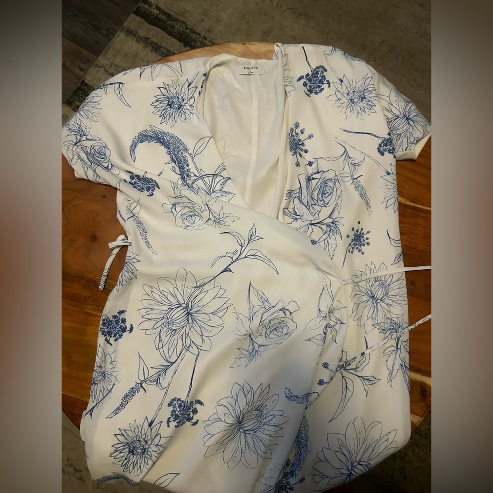 Babaton White Mini Dress with Blue Floral Print